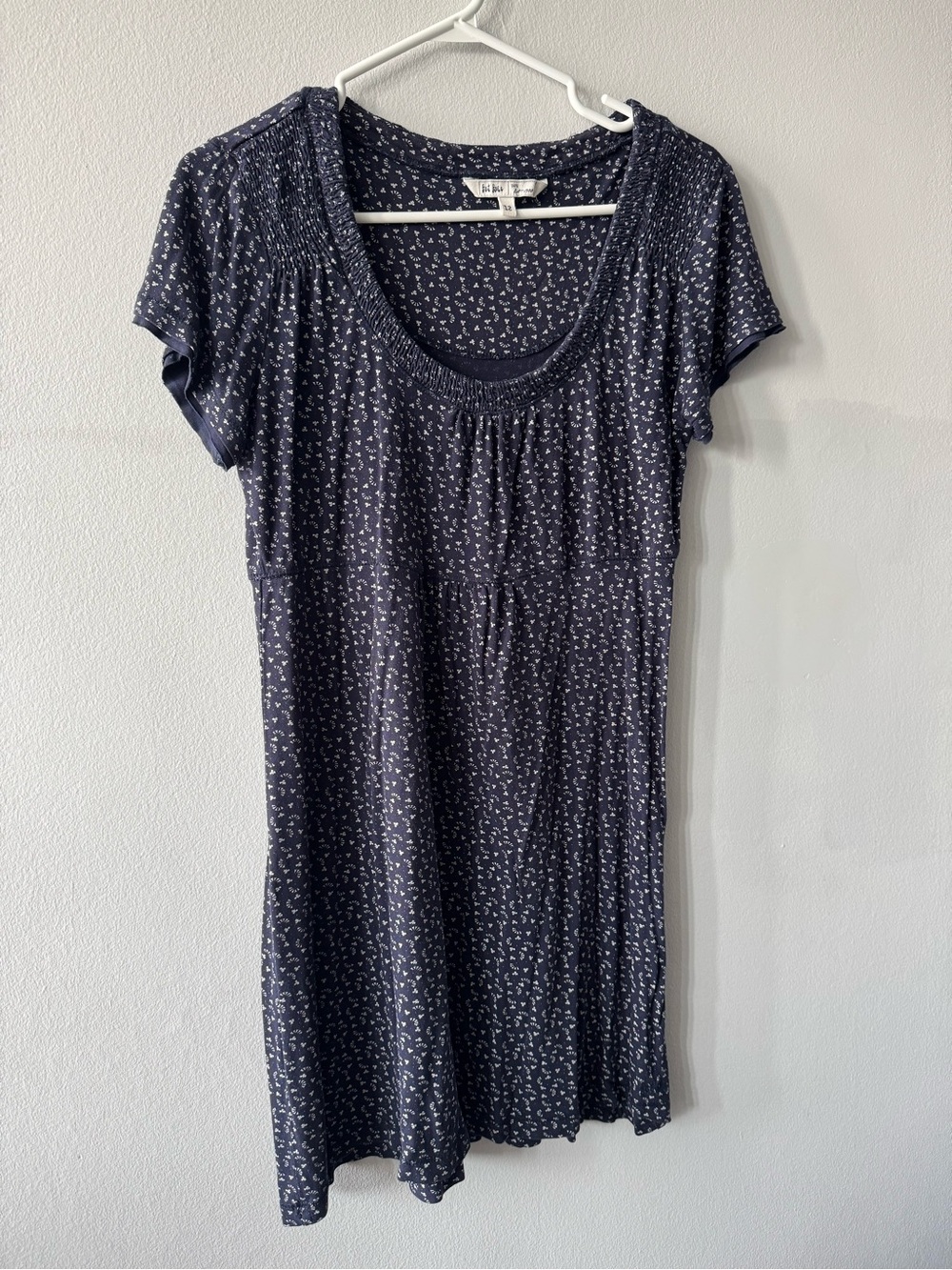 Fat Face Navy Short Sleeve Knit Dress with White Micro Print